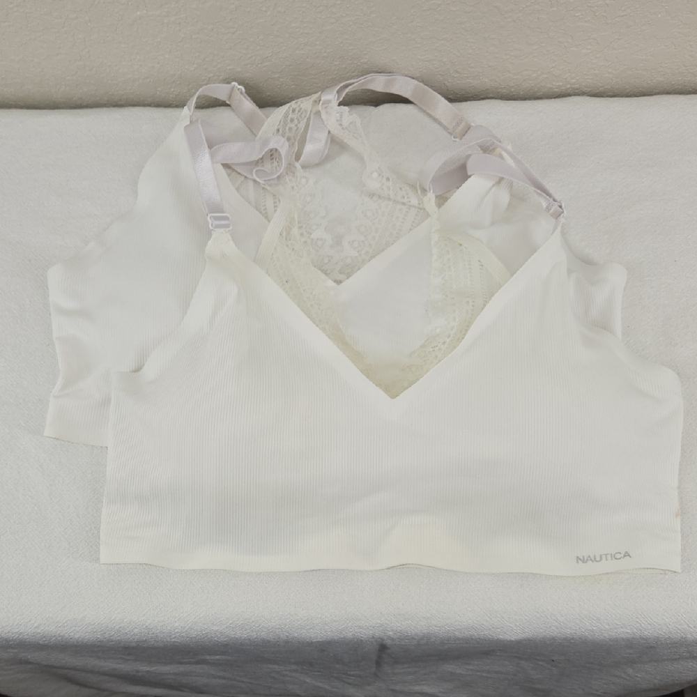 Nautica Women's Off White Lace Bralette Duo Size Large
